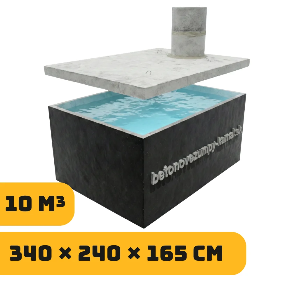 Jednokomorová monolitická nádrž na dažďovú vodu 10m³ – nízká (340x240x165cm)