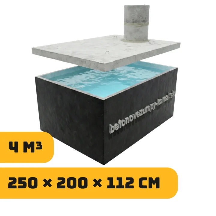 Jednokomorová monolitická nádrž na dažďovú vodu 4m³ (250x200x112cm)