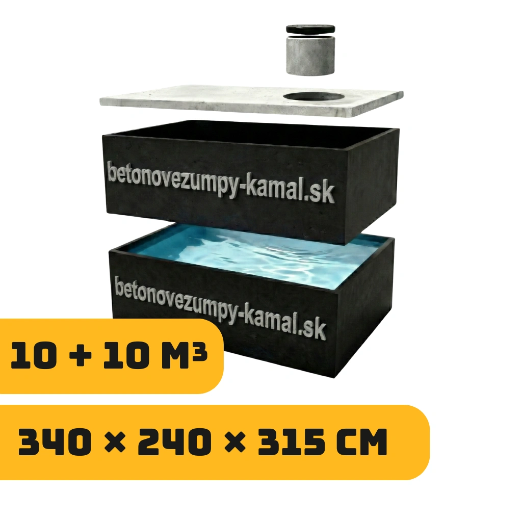 Jednokomorové nádrže 20m³ nízká - skládané na sebe 10m³ nízká + 10m³ nízká