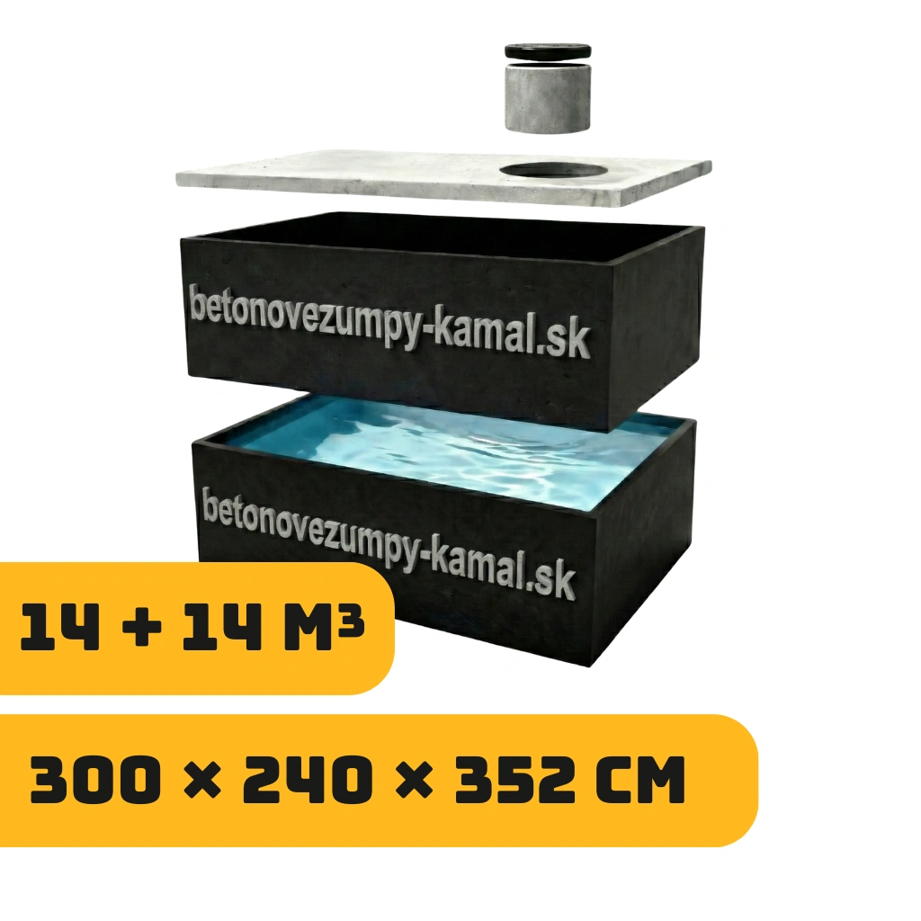 Jednokomorové nádrže 28m³ nízká - skládané na sebe 14m³ nízká + 14m³ nízká