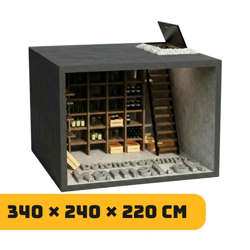 Pivnica s plochou strechou s prístupom zhora v hornej doske – (340x240x220cm)