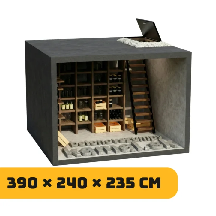 Pivnica s plochou strechou s prístupom zhora v hornej doske – (390x240x235cm)