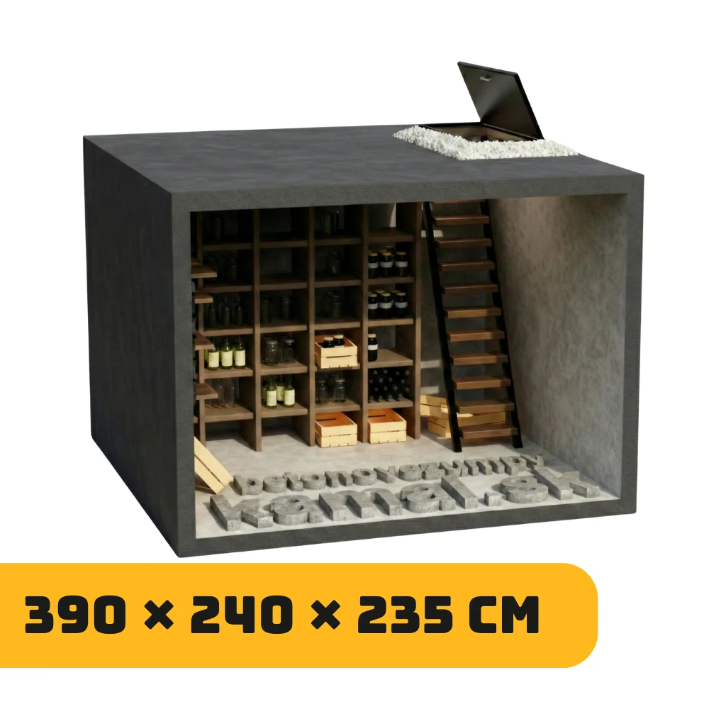 Pivnica s plochou strechou s prístupom zhora v hornej doske – (390x240x235cm)