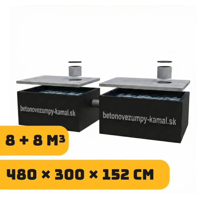 Viackomorová žumpa 16m³ - spojené vedľa seba 8m³+8m³