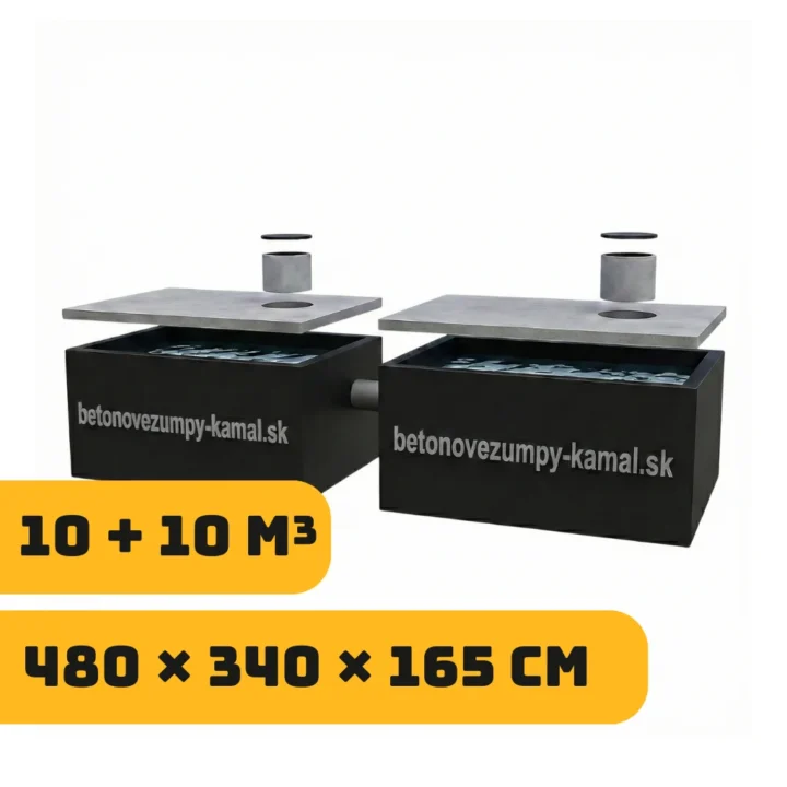 Viackomorová žumpa 20m³ nízká - spojené vedľa seba 10m³+10m³