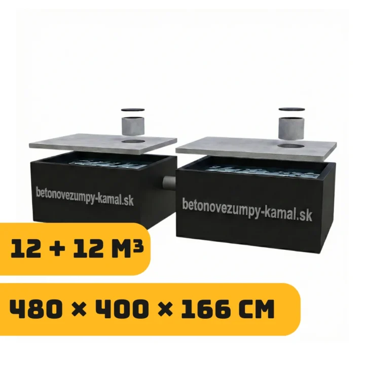 Viackomorová žumpa 24m³ - spojené vedľa seba 12m³+12m³