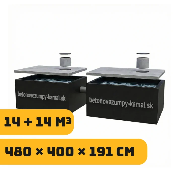 Viackomorová žumpa 28m³ - spojené vedľa seba 14m³+14m³