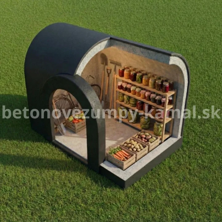 Betónová pivnica s polkruhovou kupolou bez predsienky so vstupom z bočnej strany - (390x240x250cm) – Obrázok 2